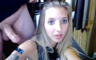 Raunchy blonde girlfriend sucks a huge ramrod in amateur xxx